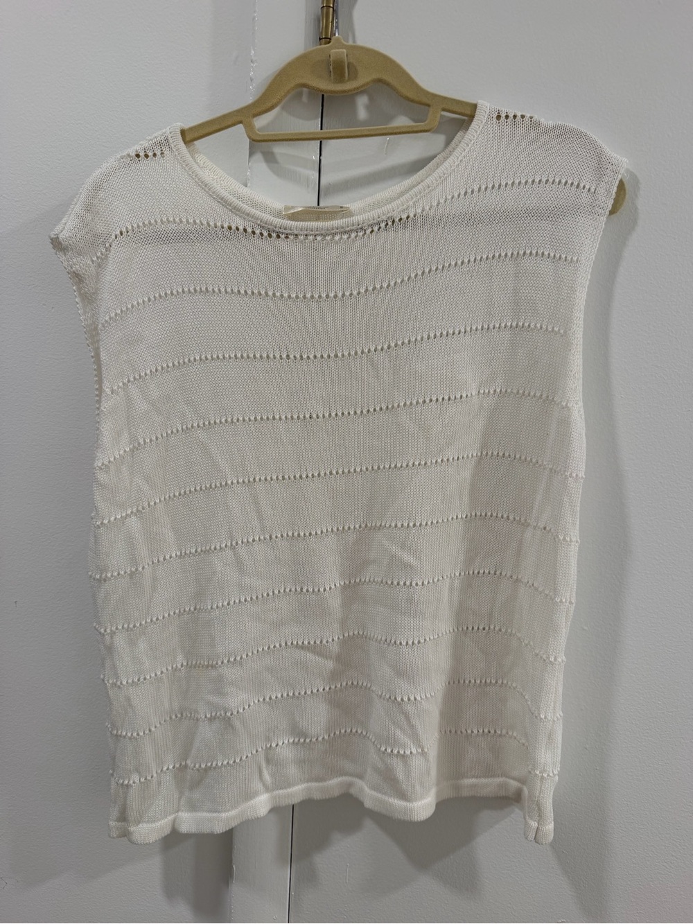 Cream Open-Knit Sleeveless Tank Top